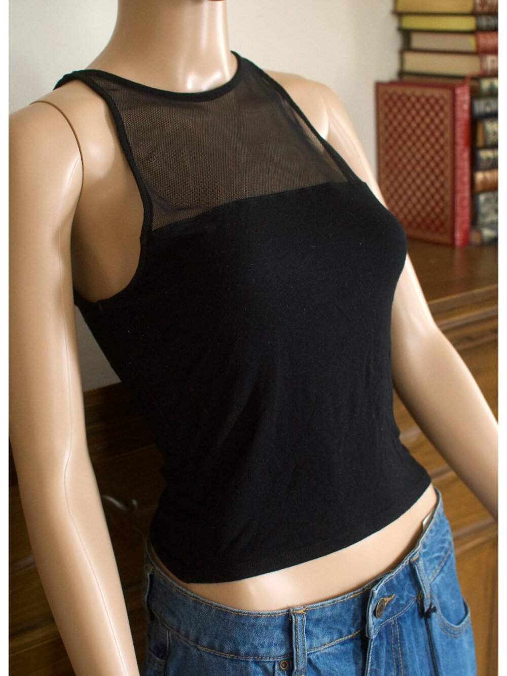 Half Sheer Black Top/ Size S / Garage Brand